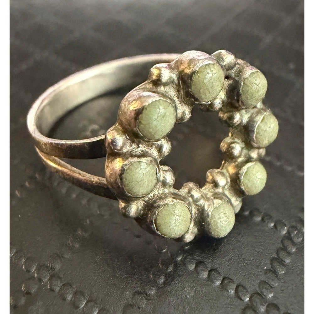Vintage Sterling Silver Ring Mexico Eagle 77 Green Stone Pinky